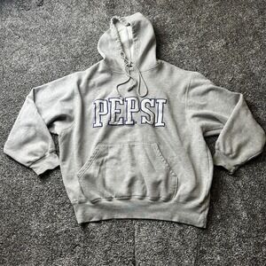 Vintage Pepsi Hoodie Mens L Gray Pullover Hooded Heavyweight Embroidered
